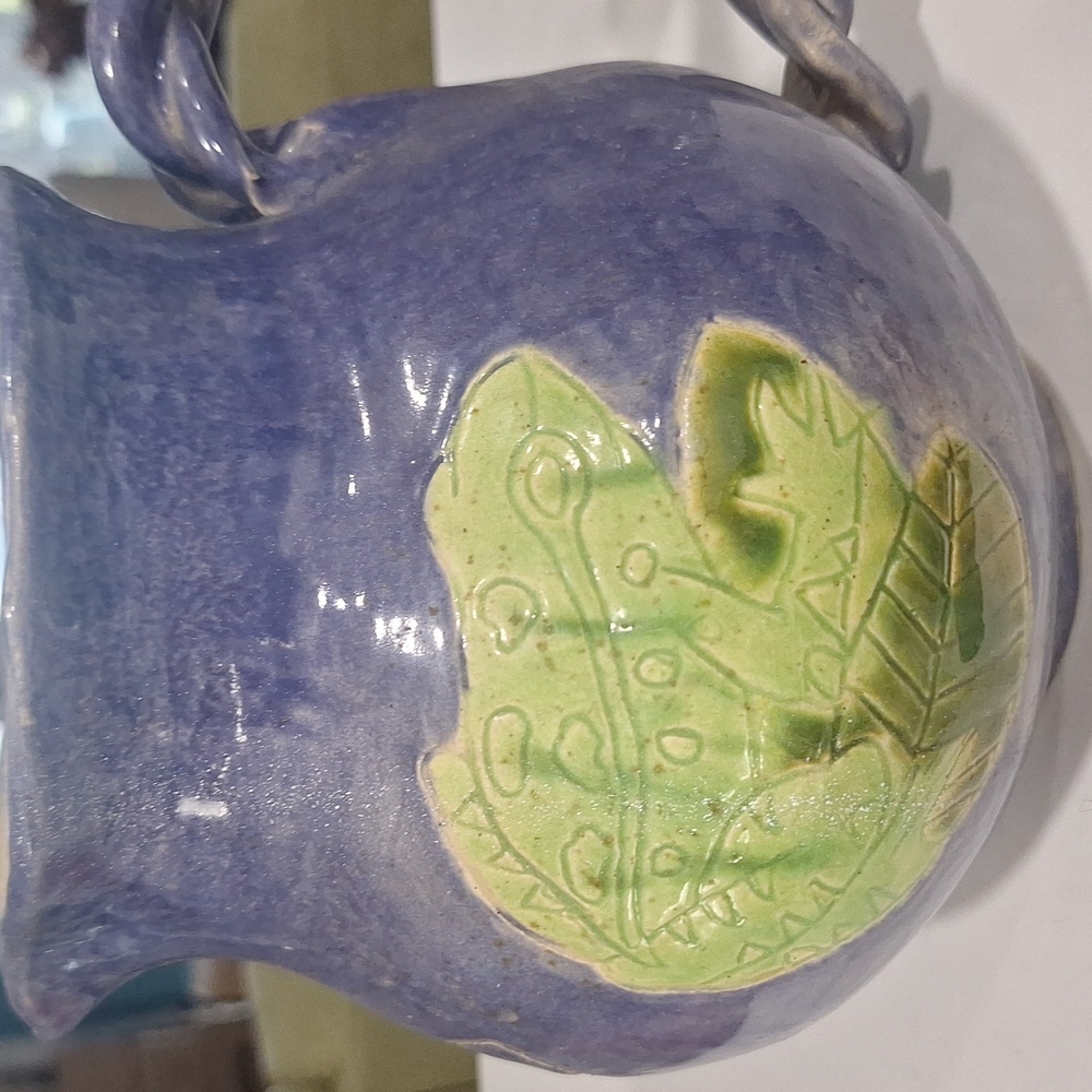 Handcrafted Blue and Green Ceramic Pitcher Made in 1998.